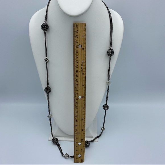 Double Chain Sparkly Beaded Gunmetal Silver Tone Long Strand Necklace - Picture 5 of 11